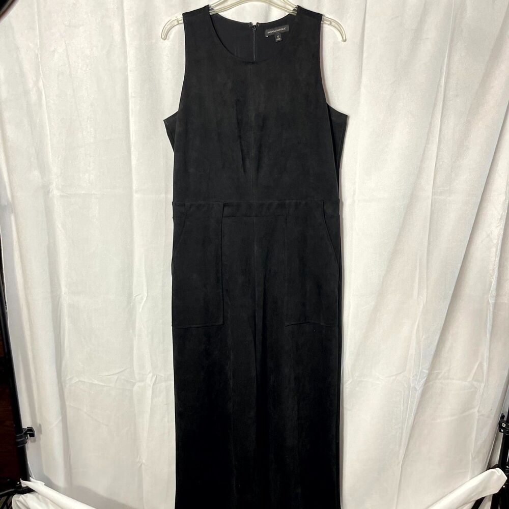 Banana Republic Black Suede Sleeveless Wide Leg‎ Jumpsuit Size 12
